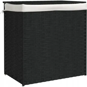Koš na prádlo Koš na prádlo z PE ratanu, dvě přihrádky, černý, 53x35x57 cm