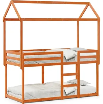 Dětská postel Patrová dětská postel se stříškou, voskově hnědá, 205,5 x 85,5 x 112 cm
