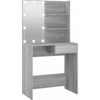 Toaletní stolek Toaletní Stolek s LED osvětlením a zásuvkami, šedý dub sonoma, 74,5 x 40 x 141 cm