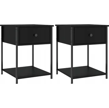 Noční stolek Noční Stolek z dřevěného materiálu a kovu, černá, 44x45x58 cm