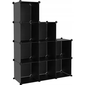 Knihovna Kostkový regál s 9 moduly, 94,5 x 32 x 124 cm, Černý, PP a Ocel