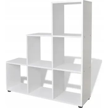 Knihovna Schodovitý regál s 6 otevřenými policemi, bílý, 104 x 29 x 107 cm