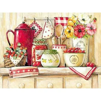 Diamantové malování Diamantové malování/Homfun - Kuchyňka + třpytivé kamínky