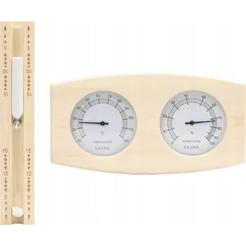 Sada 2 v 1 do sauny: Teploměr s vlhkoměrem a přesýpací hodiny, borovicové dřevo