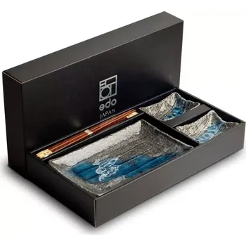 Sada nádobí EDO Japan Japonská Sushi souprava s hůlkami - porcelán - Aogurno v Dárkové krabici