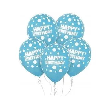 Balónek Balónky Beauty&Charm, Happy Birthday, modré, 12/10 ks