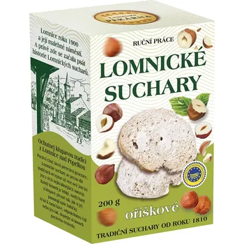 Bonbon Oříškové Lomnické suchary obalené v moučkovém cukru s lehkou lískooříškovou příchutí jsou jedinečnou kombinací jemnosti a chuti. 200 g