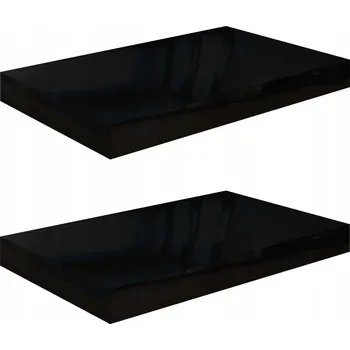 police Sada 2 polic na zeď z MDF, kov, černý lesk, 40x23x3,8 cm