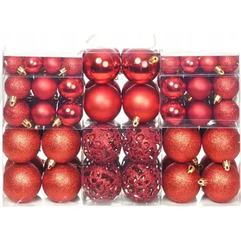 Vánoční dekorace Sada nerozbitných vánočních ozdob, červené, plast, 3 cm / 4 cm / 6 cm