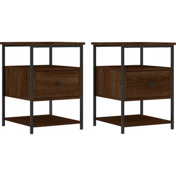 Noční stolek Noční stolek z dřevotřísky s železným rámem, hnědý dub, 40x42 cm