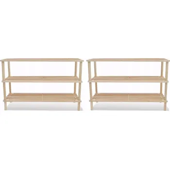 Botník Třípatrový dřevěný botník, masivní jedlové dřevo, 74x26x48,5 cm