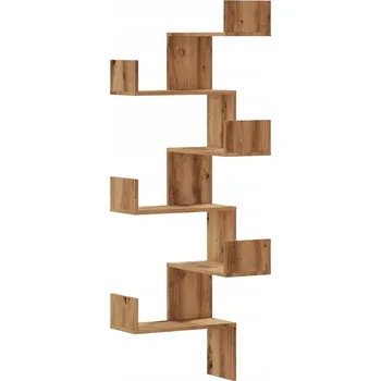 police Rohová nástěnná police, dřevotříska, dub artisan, 45x45x147 cm