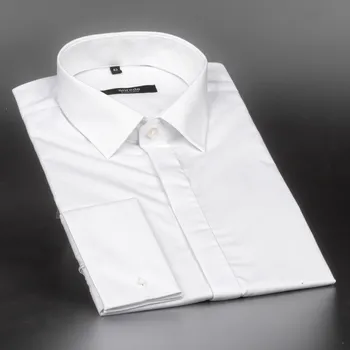 Pánská košile Luxusní pánská košile na manžetové knoflíčky ANREDE Šohaj Strážnice, bílá hladká 6176 ES, dlouhý rukáv, slim fit, vel. 40