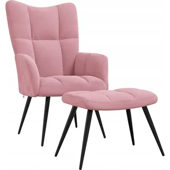 Křeslo Křeslo s podnožkou, prošívané, růžový samet, 61x70x96,5 cm, ocel