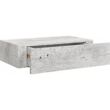 police Závěsná police se zásuvkou, MDF a kov, šedá betonu, 40x23,5x10 cm