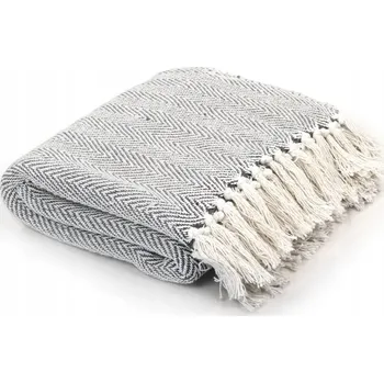 Přehoz na lůžko Bavlněný přehoz s třásněmi, šedý, 125 x 150 cm