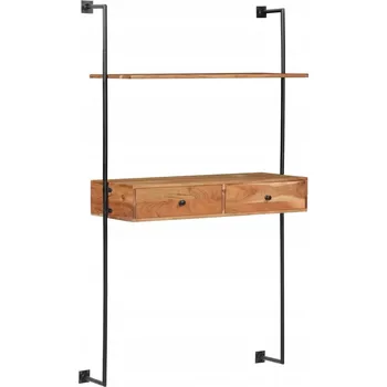 Nástěnný psací stůl z masivního akáciového dřeva, 90 x 40 x 170 cm, 2 zásuvky, 1 police