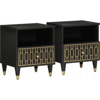 Noční stolek Noční stolek z masivního mangového dřeva s ručně vyřezávaným motivem, 40x33x46 cm