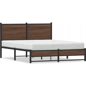 Postel Kovový rám postele s čelem, hnědý dub, 207 x 146 x 91,5 cm