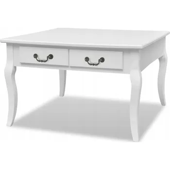 Konferenční stolek Konferenční stolek se 4 zásuvkami, MDF a borové dřevo, bílý, 80x80x50 cm