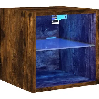 Televizní stolek Závěsná skříňka pod TV s LED RGB osvětlením a skleněnou policí, kouřový dub, 30x28.5x30 cm