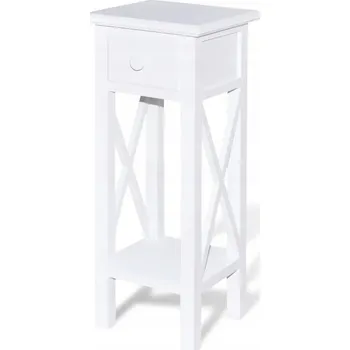 Konferenční stolek Stolek pod telefon, bílý MDF a borové dřevo, 27x27x65,5 cm