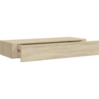 police Závěsná police s zásuvkou, MDF a kov, dekor dub, 60x23,5x10 cm