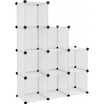 Knihovna Kostkový regál s 9 moduly, polypropylen, Ocel, 95,5x31,5x124 cm, průhledný