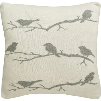 Polštář SCANquilt pletený povlak DESIGN ptáci smetanovošedá 45 x 45 cm