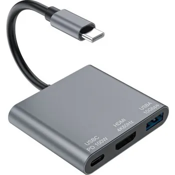 USB hub MG | MG WHCH-01 HUB adaptér - USB-C PD 100W / HDMI 4K / USB 10Gbps šedý