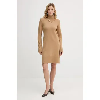 Dámské šaty Šaty s příměsí vlny United Colors of Benetton hnědá barva, midi, 1444DV02F 82X, vel. L