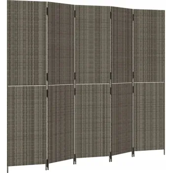 Paraván Paraván z 5panelového polyratanu, šedý, 245 x 200 cm