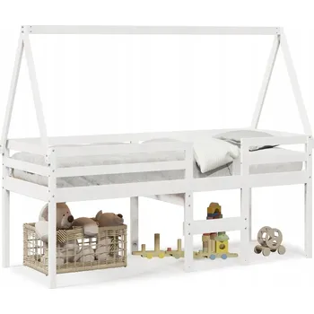 Dětská postel Bílá vysoká dětská postel s baldachýnem, borovicové dřevo, 195,5 x 80,5 x