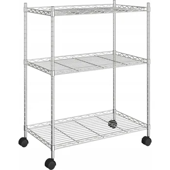 Dílenský regál Chromovaný drátěný regál na kolečkách, 60x35x81 cm, stříbrný