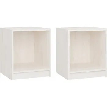 Noční stolek Noční stolek z masivního borovicového dřeva, bílý, 35,5x33,5x41,5 cm