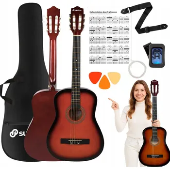 Kytara KYTARA KLASICKÁ 4/4 PRO VÝUKU SADA OBALŮ NA KOSTKY STROIK PÁSEK STRUNY