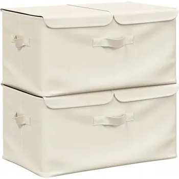 Úložný box Skládací úložné boxy, 2 přihrádky, krémové, 50x30x25 cm
