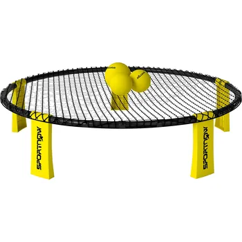 Hračka na písek SPORTNOW Roundnet Set Hrací set se sítí na hraní 3 míče Taška na přenášení Pumpička na míče Spikeball set Ø92 x 20 cm Žlutý