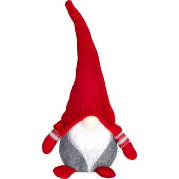 Vánoční dekorace STREND PRO Figurka MagicHome Vánoce, skřítek s krátkými nohami, látkový, červeno-šedý, 15x9x33 cm
