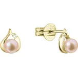 Evolution Group s.r.o. Zlaté 14 karátové náušnice slza s růžovou říční perlou a brilianty 91PB00052 pink