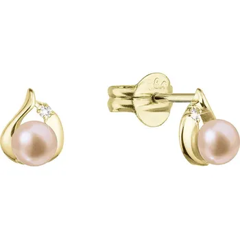 Náušnice Evolution Group s.r.o. Zlaté 14 karátové náušnice slza s růžovou říční perlou a brilianty 91PB00052 pink