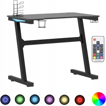 Počítačový stůl Herní stůl s LED RGB, držák na sluchátka/hrnek, černý, 90x60x75 cm