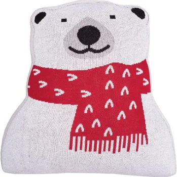 Bytový textil SCANquilt pletený polštářek MEDVĚD bíločervená vánoční dekorace