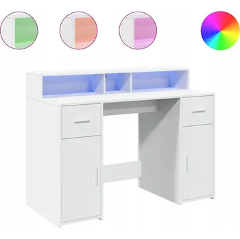 Psací stůl s RGB LED podsvícením, police a zásuvky, bílý 120x55x91 cm
