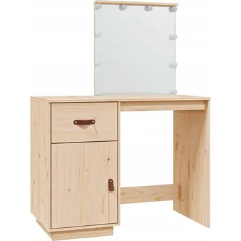 Toaletní stolek Dřevěný Toaletní Stolek se zrcadlem LED a Přihrádkami, Borovice, 95x50x133,5 cm