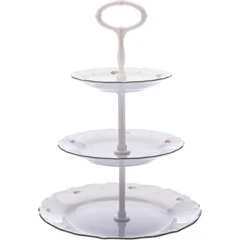 Talíř Etažér trojdílný, růžové kytičky, Verona, porcelán G. Benedikt