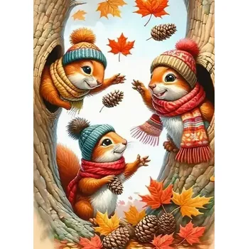 Diamantové malování Diamantové malování/Huacan - Veverky a podzimní listí