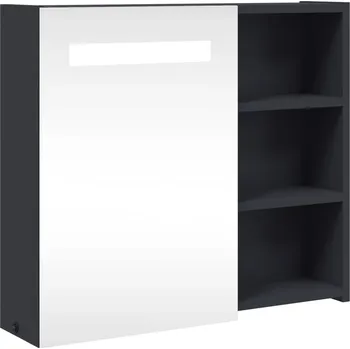 Koupelnový nábytek Koupelnová skříňka se zrcadlem LED, USB, šedá, 60x13x52 cm, dřevěný kompozit