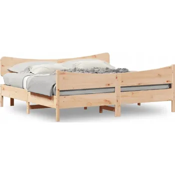Postel Dřevěná borovicová postel 205,5 x 205,5 x 81 cm s čelem a podnožkou