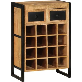 Stojan na víno Regál na víno z masivního mangového dřeva a železa, 55x35x81 cm, přírodní/černý